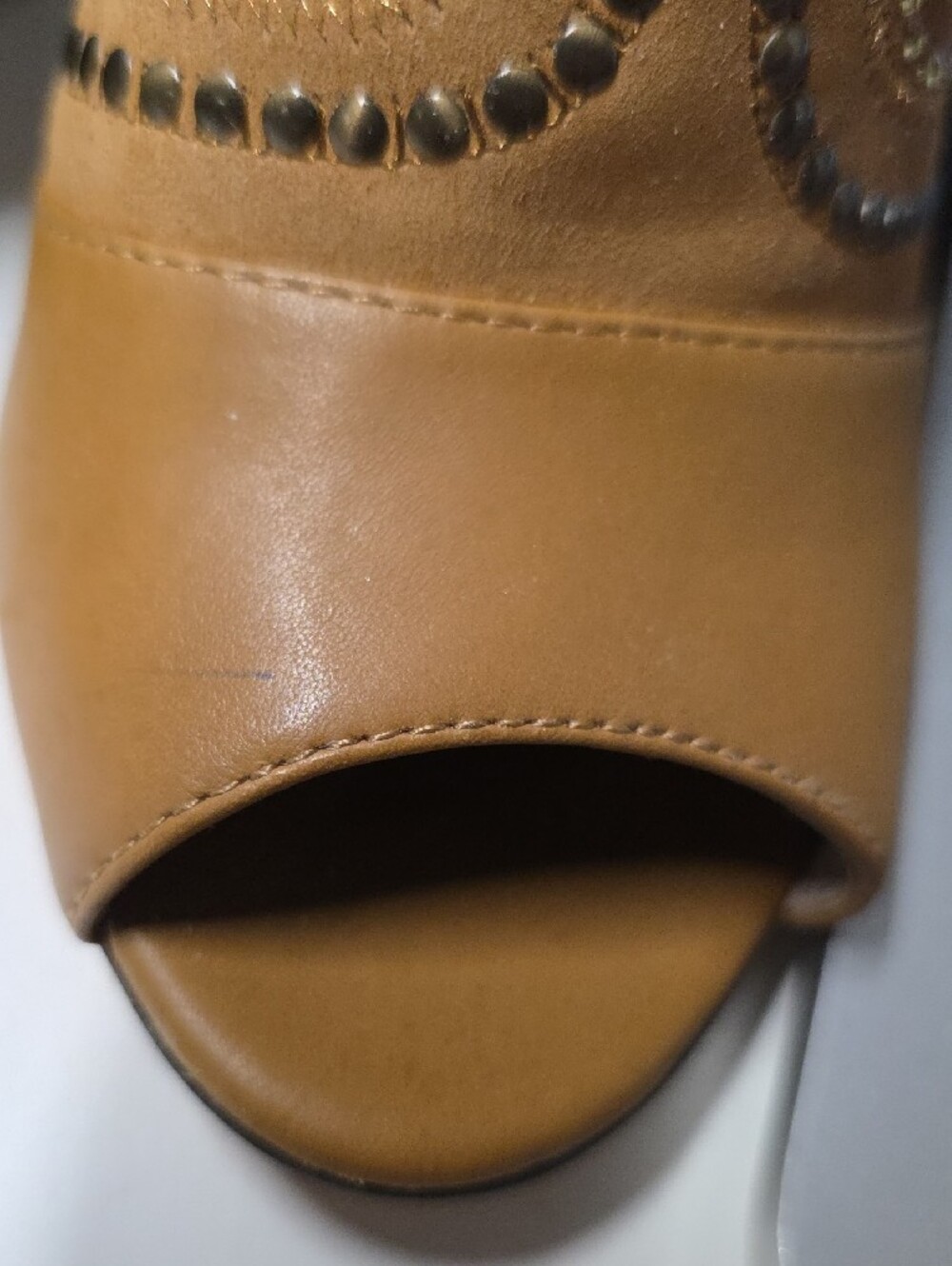 Vince Camuto Tan Studded Peep-Toe Slingback Heels - Picture 8 of 8